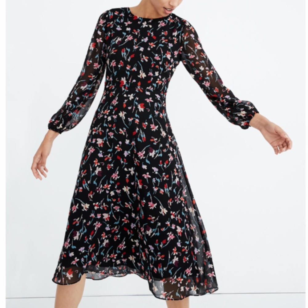 NWT. Madewell Floral Long Sleeve Midi Dress.